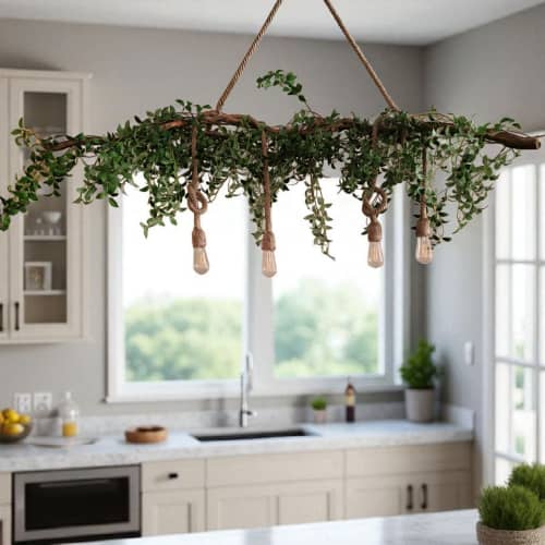 Rustic Wood Chandelier with Edison Bulbs – Handmade Boho | Chandeliers by Magdyss Boutique. Item made of wood works with boho & minimalism style