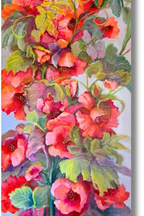 Tropical Flowers II (Hibiscus) | Oil And Acrylic Painting in Paintings by Christiane Papé. Item composed of canvas and synthetic