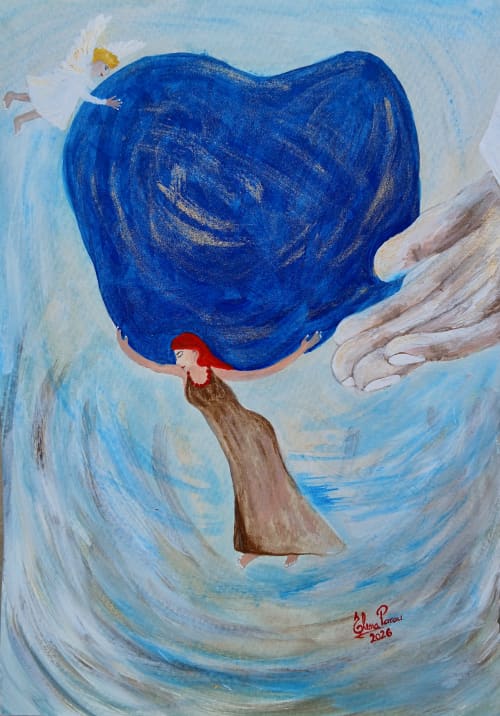 En cada suspiro, te acompaño | Oil And Acrylic Painting in Paintings by Elena Parau. Item composed of paper in country & farmhouse or eclectic & maximalism style
