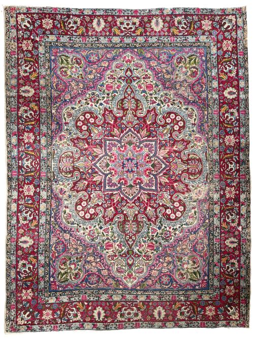 Antique Hand-Knotted Botanical Beauty with Focal Medallion | Rugs by The Loom House. Item composed of fabric