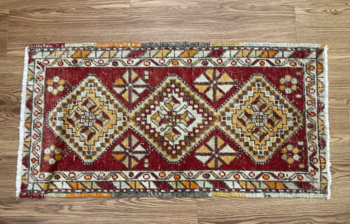 Vintage Turkish Rug Doormat | 1.7 x 3.1 | Runner Rug in Rugs by Vintage Loomz. Item made of wool works with country & farmhouse & mediterranean style