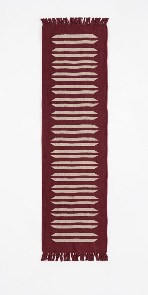 Handwoven Woolen Maroon Runner Rug | Rugs by Evergreen Carpets. Item made of wool works with boho & minimalism style
