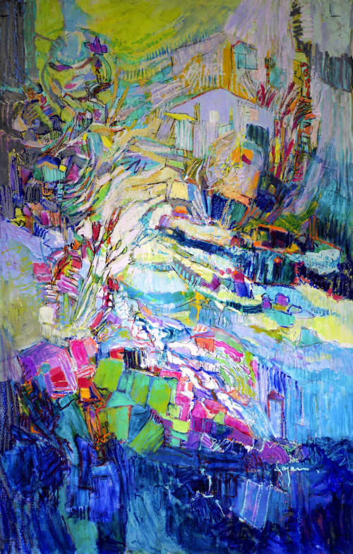 Gathering Up the Goddess III, Abstract Landscape 66" x 42" | Oil And Acrylic Painting in Paintings by Dorothy Fagan Fine Arts. Item composed of canvas in contemporary or eclectic & maximalism style