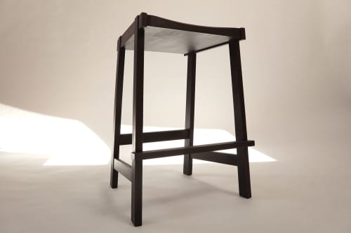 Montrose Stool in Poplar with Milk Paint Finish | Counter Stool in Chairs by Geoff McKonly Furniture. Item composed of wood in mid century modern or japandi style