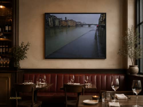 Red Umbrella on the Arno | Photography by DCobble. Item composed of birch wood
