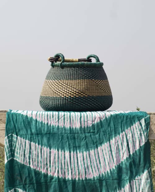 Zoore Check Check Peacock Basket | Storage Basket in Storage by AKETEKETE. Item made of fiber works with boho & minimalism style
