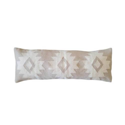 Neutral Rima Handwoven Extra Long Wool Lumbar Pillow | Cushion in Pillows by Mumo Toronto. Item made of fabric with concrete works with boho & country & farmhouse style