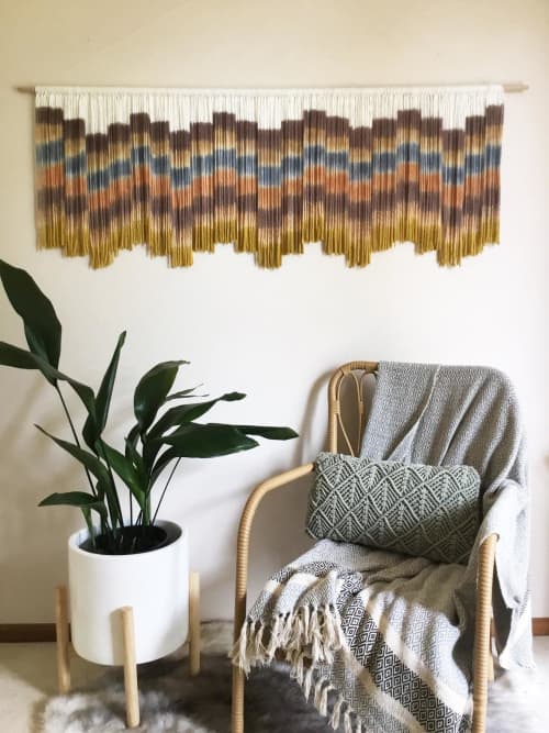 STEPS VINTAGE Tan Textile Wall Hanging | Macrame Wall Hanging in Wall Hangings by Wallflowers Hanging Art. Item composed of oak wood & wool compatible with boho and art deco style