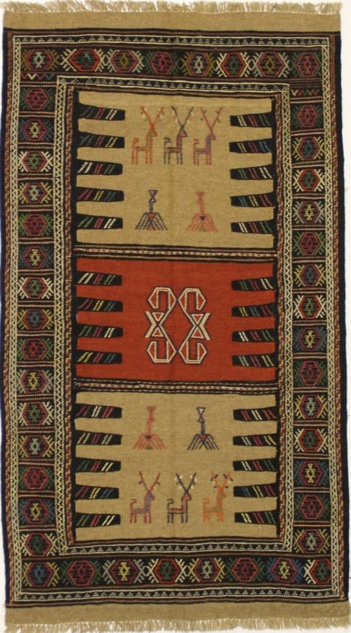 Multicolored Tribal 3X6 Sumak Herati Persian Rug | Runner Rug in Rugs by Magic Rugs. Item made of cotton works with mediterranean style