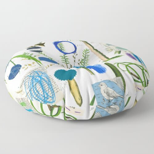 Round Pillow Blue Botanical | Pillows by Pam (Pamela) Smilow. Item made of cotton