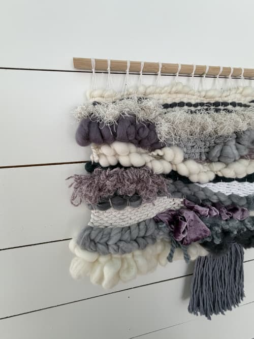 Neutral Textural Fiber Art Wall Hanging in Ivory and Gray | | Tapestry in Wall Hangings by Fiber Art by Melanie. Item composed of wood and cotton in minimalism or contemporary style
