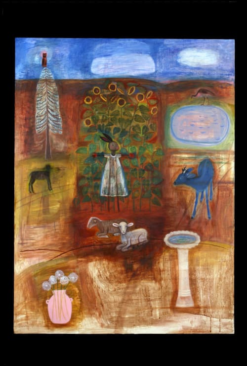 The Monk's Garden | Oil And Acrylic Painting in Paintings by Joanne Hammer. Item made of paper