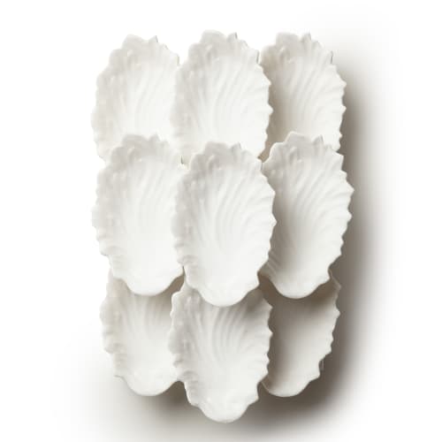 Bellac- Wall Art Composition of Hand Made Porcelain Plates | Wall Sculpture in Wall Hangings by Studio DeSimoneWayland. Item composed of birch wood and ceramic in boho or minimalism style