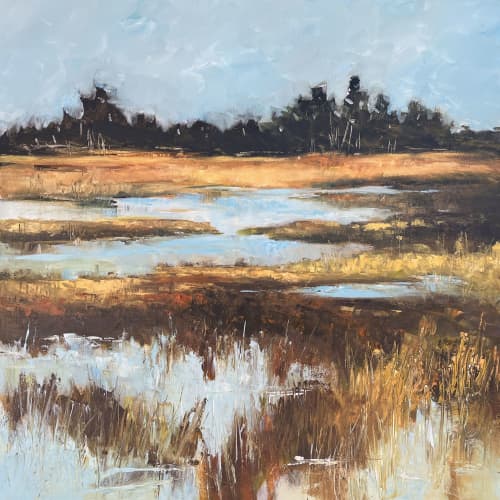 Peaceful Reflections - Coastal Wetlands Painting on Canvas | Oil And Acrylic Painting in Paintings by Filomena Booth Fine Art. Item made of canvas works with coastal style