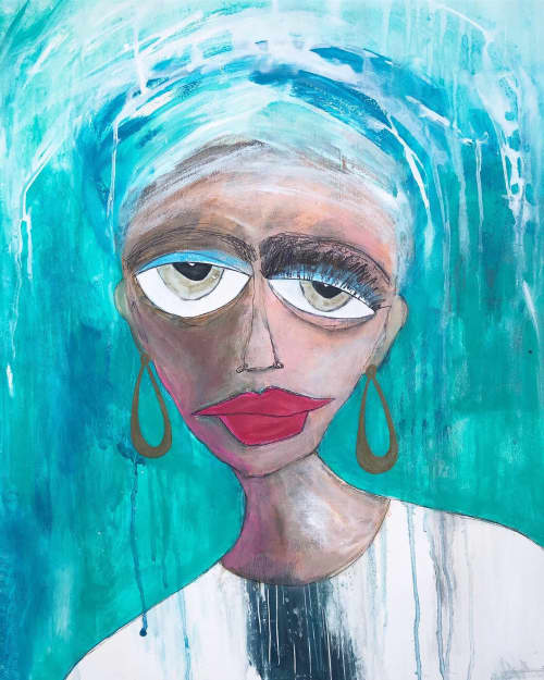 Female abstract portrait | Oil And Acrylic Painting in Paintings by Kathi Graves Art. Item composed of canvas & synthetic