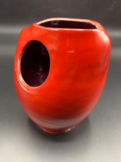 Bright Red Modern Vase | Vases & Vessels by Falkin Pottery. Item in modern style