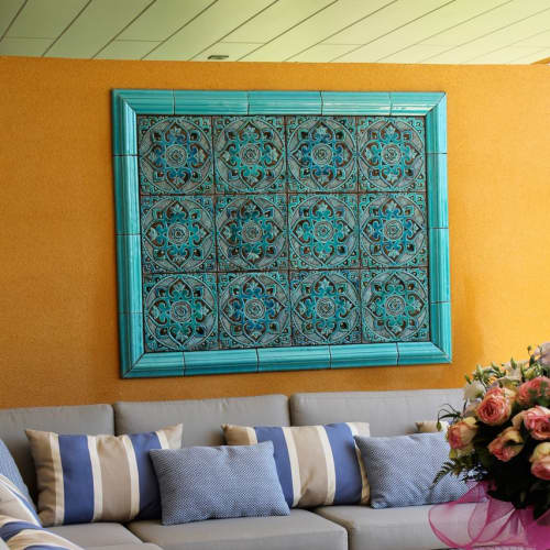 Large ceramic mural with decorative turquoise tiles | Murals by GVEGA. Item composed of ceramic & synthetic