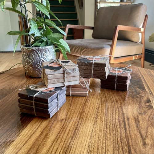 Solid Hardwood Beverage Coasters - Choose Your Wood | Tableware by Sterling Woodcrafts. Item composed of oak wood in contemporary or japandi style