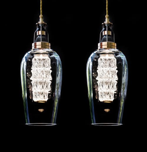 Blown glass/crystal inserts #41 Twins | Pendants by Vitro Lighting Designs. Item made of bronze with glass works with mid century modern & contemporary style