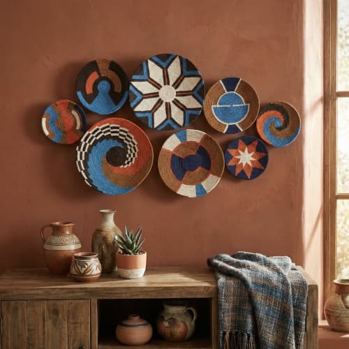 7 Pieces of Natural Baskets for Boho Wall Decor | Decorative Plate in Decorative Objects by Sarmal Design. Item composed of bamboo & cotton compatible with boho and contemporary style