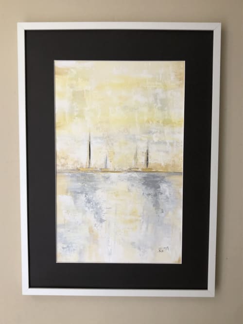 Les Bateaux | Oil And Acrylic Painting in Paintings by KARDIMAGO. Item made of paper