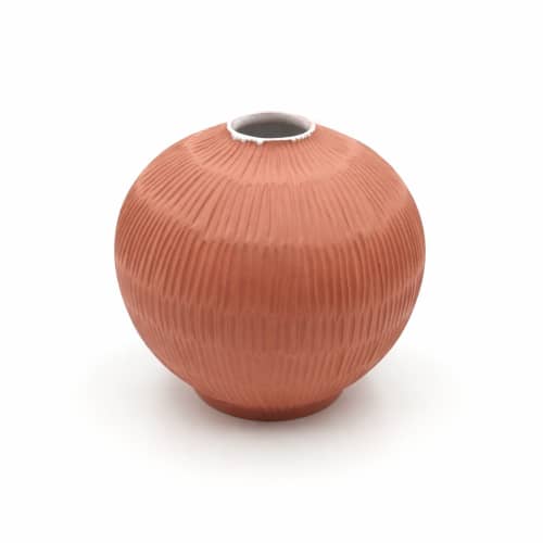 Handcarved Pink Clay Vase: Wabi-Sabi Ceramic Art | Vases & Vessels by ENOceramics. Item made of ceramic works with boho & contemporary style