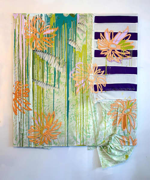 Flower Power I | Mixed Media by Lacey Longino. Item composed of linen and fiber