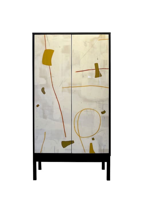 Aly Armoire – Hand-Painted Mixed Media Doors | Cabinet in Storage by Morgan Clayhall Inc. Item made of walnut with steel works with mid century modern & contemporary style