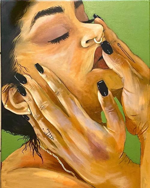 Self love Portrait | Oil And Acrylic Painting in Paintings by AGONZA. Item made of canvas