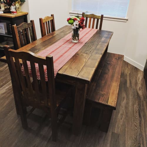 Rustic Style Dining Table & Bench | Tables by Beneath the Bark. Item made of wood