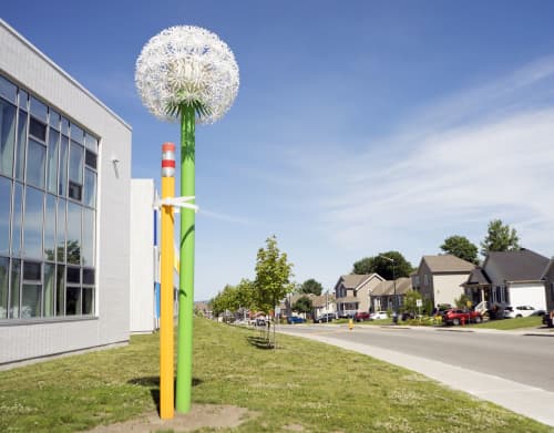 SUIVRE SON COURS | Public Sculptures by COOKE-SASSEVILLE | School La Myriade in Québec. Item made of aluminum