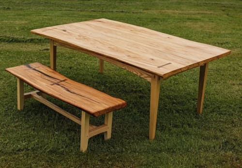 Custom Ash and Elm dining table & bench | Tables by Gill CC Woodworks. Item composed of wood