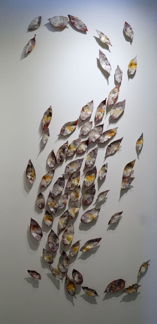 Sienna Leaves Wall Sculpture, 60 Pieces Set, Multi-Color | Wall Hangings by SevaCeramics. Item composed of ceramic