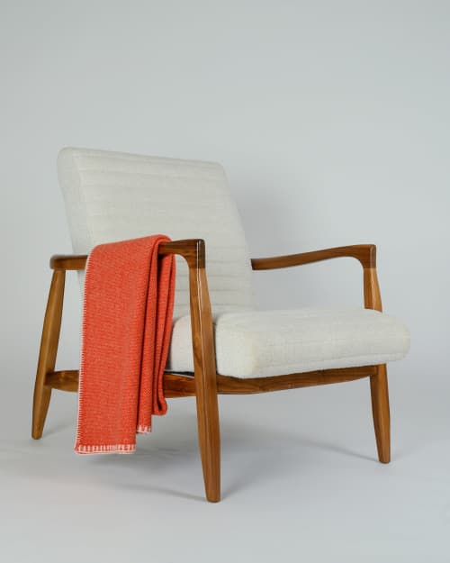 Burnt Orange Bird's Eye & Tan Lattice Knit Cashmere Throw | Linens & Bedding by Hangai Mountain Textiles. Item composed of fabric
