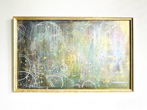 Gold Framed Metallic Olive Green Wall Art | Oil And Acrylic Painting in Paintings by NAMYOONSOOART. Item made of wood & synthetic