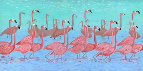 Flamingo Parade - Vibrant Giclée Print | Prints in Paintings by Michelle Keib Art. Item made of paper