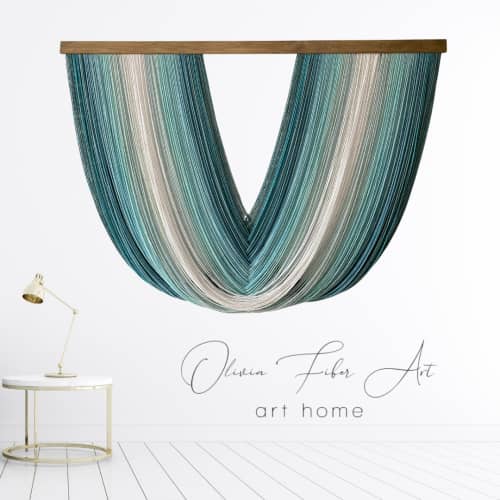 Fiber Art Ocean-Maree Aqua -Natural wall decoratiion | Macrame Wall Hanging in Wall Hangings by Olivia Fiber Art. Item made of wood & wool compatible with boho and contemporary style
