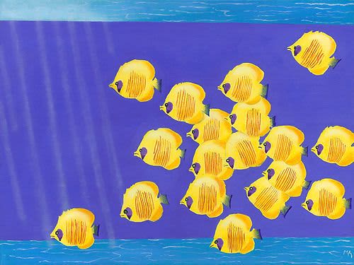 Yellow Tropical Fish in Their Tank - Original Oil Painting | Oil And Acrylic Painting in Paintings by Michelle Keib Art. Item made of canvas