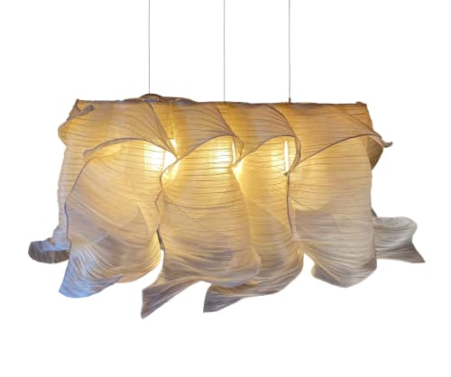 Pendant Light Nebula Grande Rectangular 100cm by Mirei | Chandeliers by Costantini Design. Item made of fabric & fiber compatible with boho and minimalism style