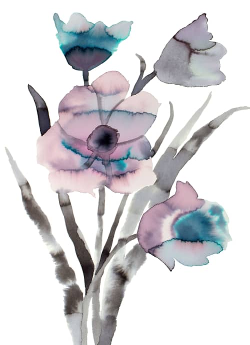 Floral No. 36 : Original Ink Painting | Watercolor Painting in Paintings by Elizabeth Becker. Item composed of paper compatible with boho and minimalism style