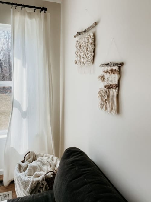 TEXTURAL WEAVING hand woven tapestry | Macrame Wall Hanging in Wall Hangings by WOOL & PINE by Jessie. Item composed of wood and cotton