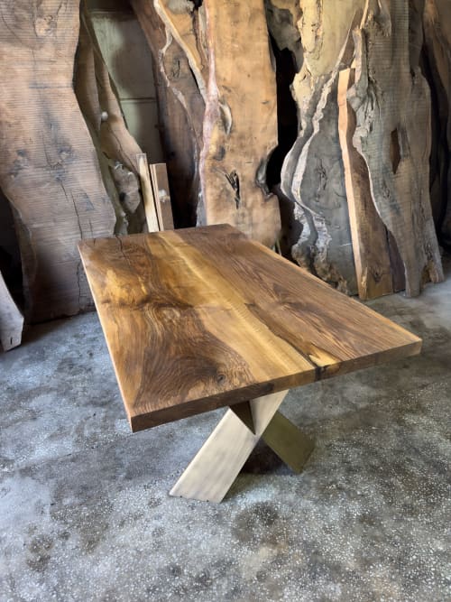 Walnut Wood Dining Table - Wooden Conference Table | Tables by Tinella Collection. Item composed of walnut in boho or minimalism style