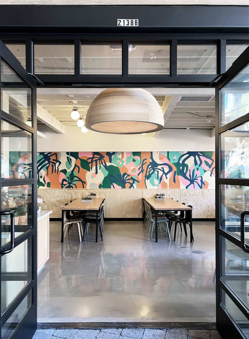 Abstract Jungle Mural | Murals by Kristi Head | Seabirds Kitchen Los Feliz in Los Angeles. Item made of synthetic