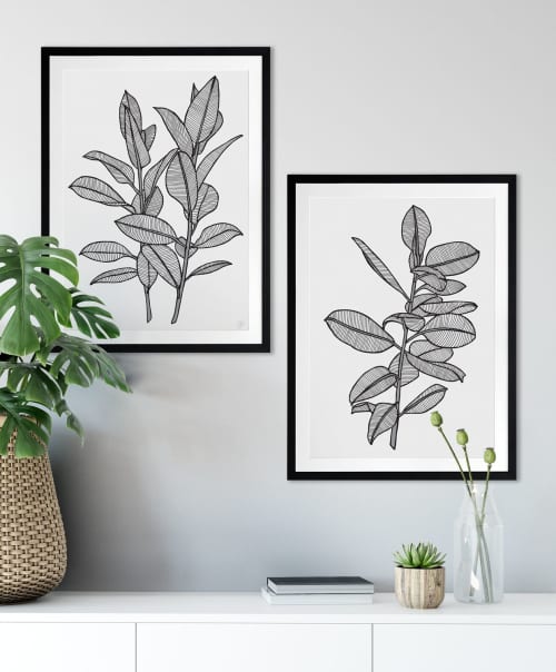 Rubbery Leaf - 1 & 2 - Black - Framed Art | Prints by Patricia Braune. Item composed of paper