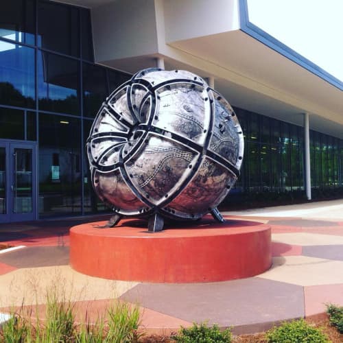Northwest Atlanta Globe | Public Sculptures by AP Fine Arts | Northwest Library At Scott’s Crossing in Atlanta. Item composed of metal