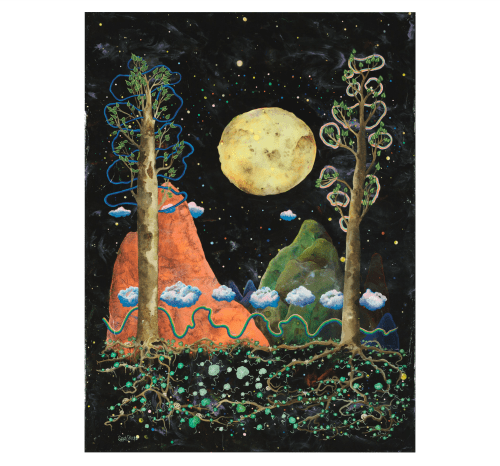 Two Trees in Space 2022 | Prints by Sarah Stivers | Red e Café Gallery in Portland. Item composed of paper in boho or eclectic & maximalism style