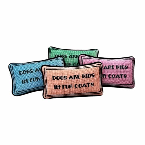 velvet DOGS ARE KIDS IN FUR COATS custom made toss pillow | Pillows by Mommani Threads. Item composed of fabric in contemporary or eclectic & maximalism style