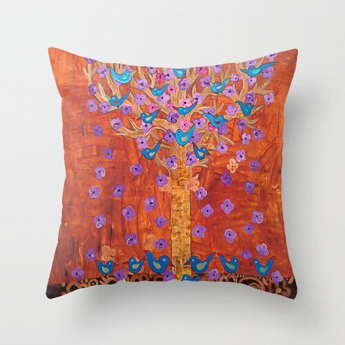 Square Pillow Rust Tree of Life | Pillows by Pam (Pamela) Smilow. Item made of fabric