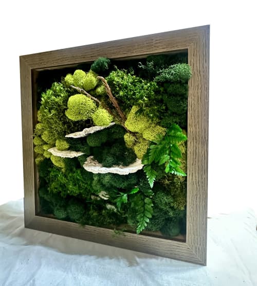 Moss and Mushrooms 2 | Decorative Frame in Decorative Objects by Mona King. Item made of oak wood with copper