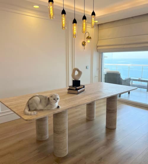 Italian Travertine Dining Table - Gray Marble Dining Table | Tables by Tinella Collection. Item composed of marble compatible with minimalism and contemporary style
